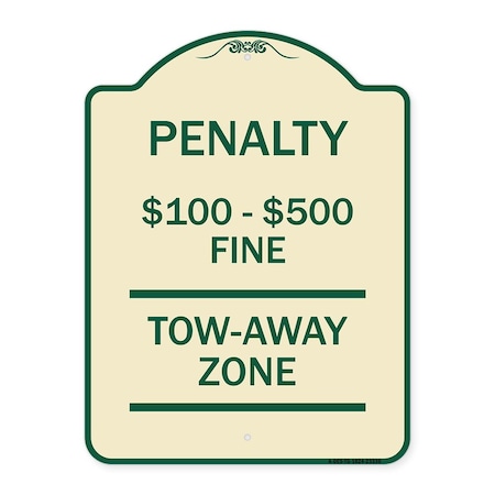 Signmission Penalty $100 $500 Fine Tow Away Zone Virginia Handicap Supplementary Alum, 24" x 18", TG-1824-23336 A-DES-TG-1824-23336